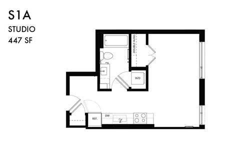 Floor plan for studio, 1 bath, 496 sqft